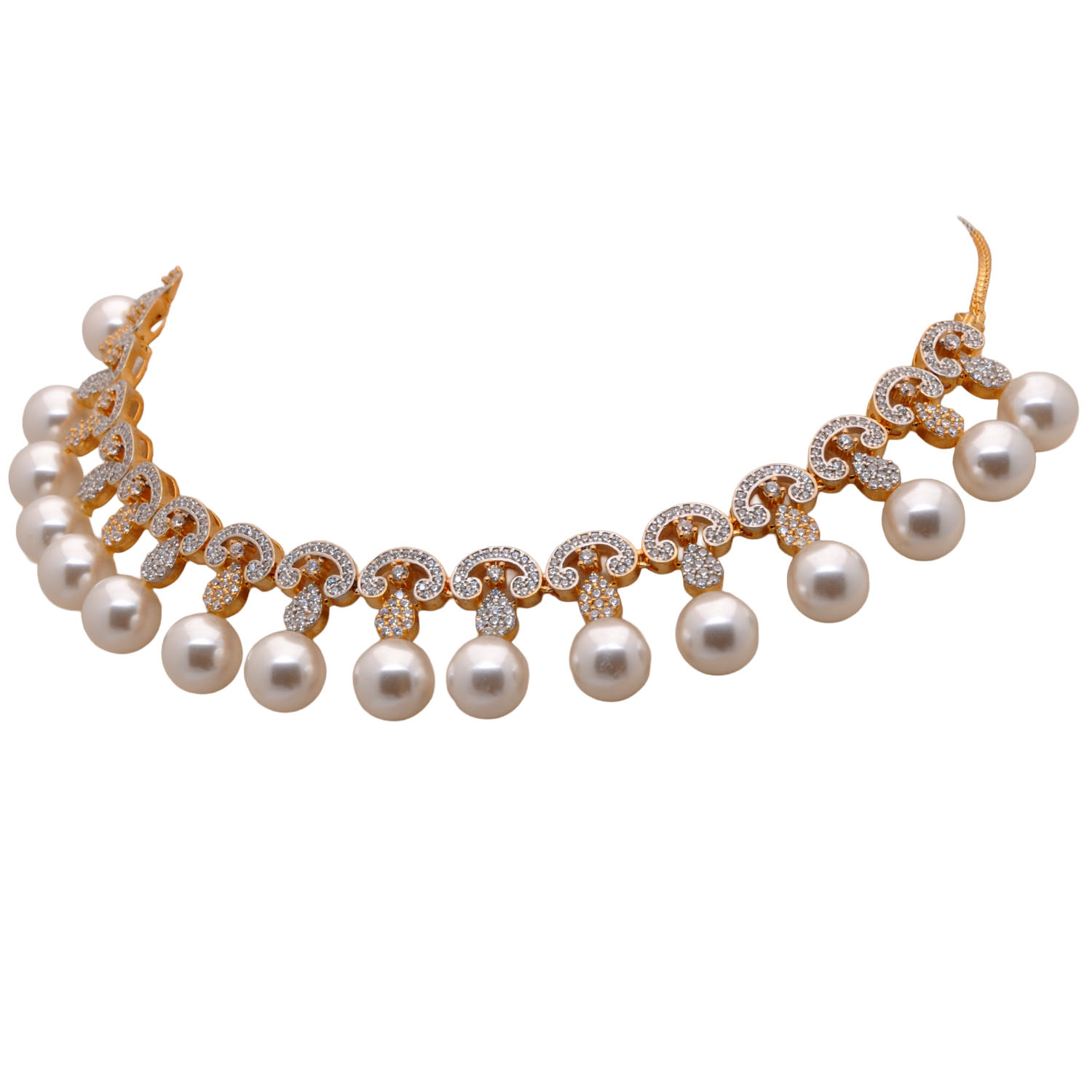 Pearl & Cubic Zirconia Studded Wedding Wear Necklace & Earring Set