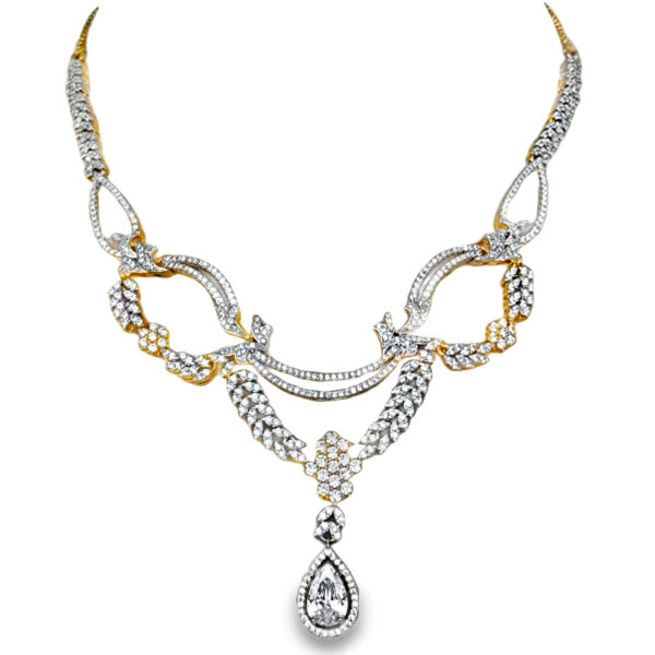 Cubic Zirconia Studded Unique Design Party Wear Necklace & Earring Set