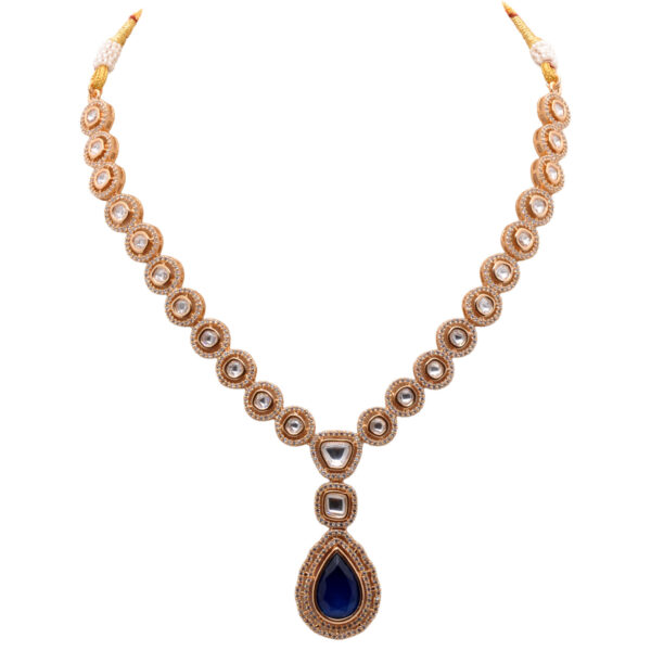 Mossanite Polki & Blue Sapphire Studded Necklace & Earring Set