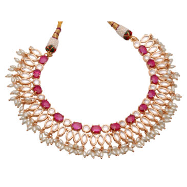 Mossanite Polki & Pink Tourmaline Studded Traditional Necklace Set