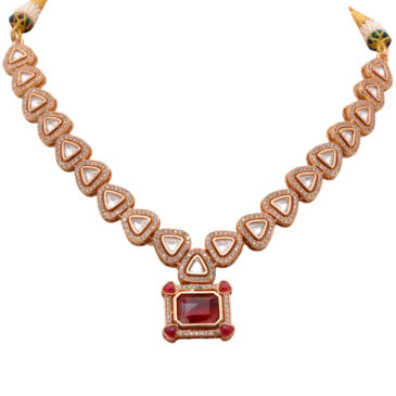 Mossanite Polki & Ruby Color Stone Studded Necklace & Earring Set