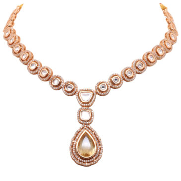 Mossanite Polki & Yellow Sapphire Color Stone Studded Necklace Set