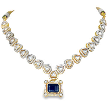 Mossanite Polki & Blue Sapphire Color Stone Studded Necklace Set