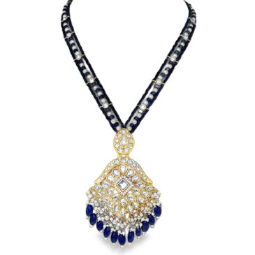 Mossanite Polki & Blue Sapphire Studded Wedding Wear Necklace Set