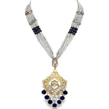 Mossanite Polki & Blue Sapphire Studded Party Wear Necklace & Earring Set
