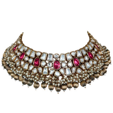 Mossanite Polki & Tourmaline Color Stone Studded Necklace & Earring Set