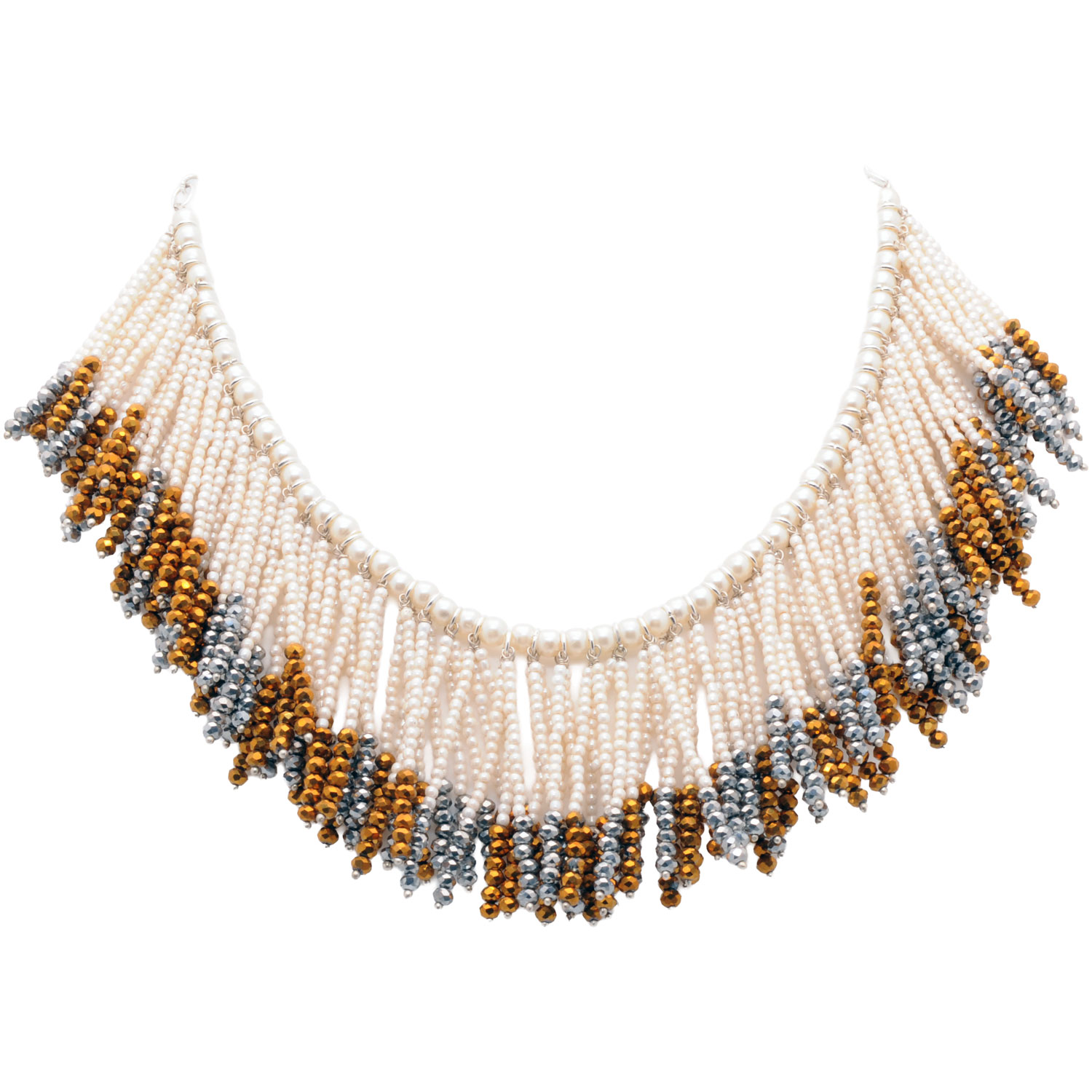 Gehna Jaipur Handmade Pearl, Silver & Golden Pyrite Beads Necklace FN-1288