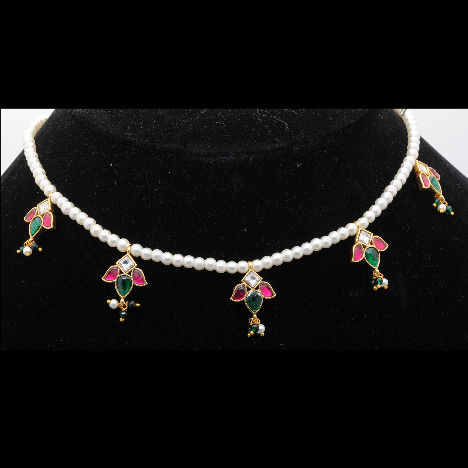 Gehna Jaipur Gold Plated Kundan Studed Beaded Necklace For Girls & Women NM-1190