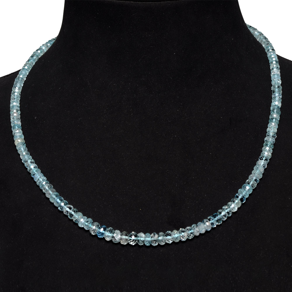 Single Line 141 Carats Aquamarine Gemstone Faceted Bead Necklace