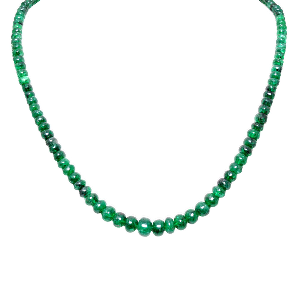Single Line 237 Carats Emerald Gemstone Cabochon Beads Necklace
