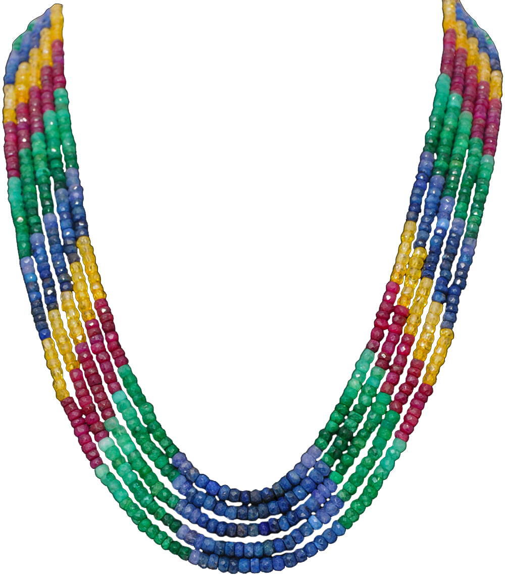 5 Lines 531.5 Cts Emerald Ruby Sapphire Precious Gemstone Beaded Necklace