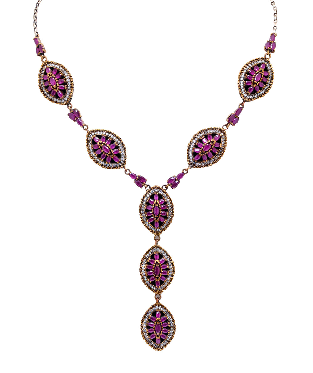 Ruby & White Topaz Gemstone Studded Silver Necklace