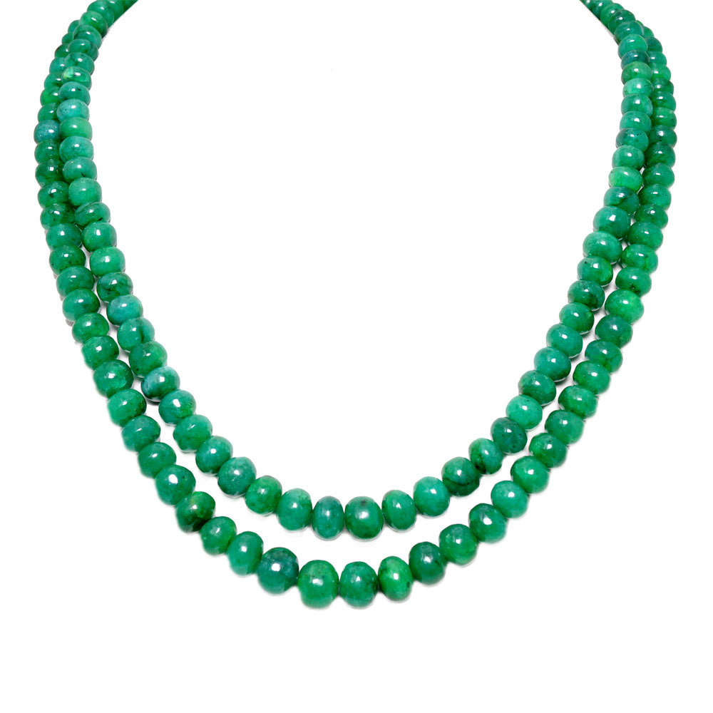2 Lines 510 Carats Emerald Gemstone Cabochon Beads Necklace