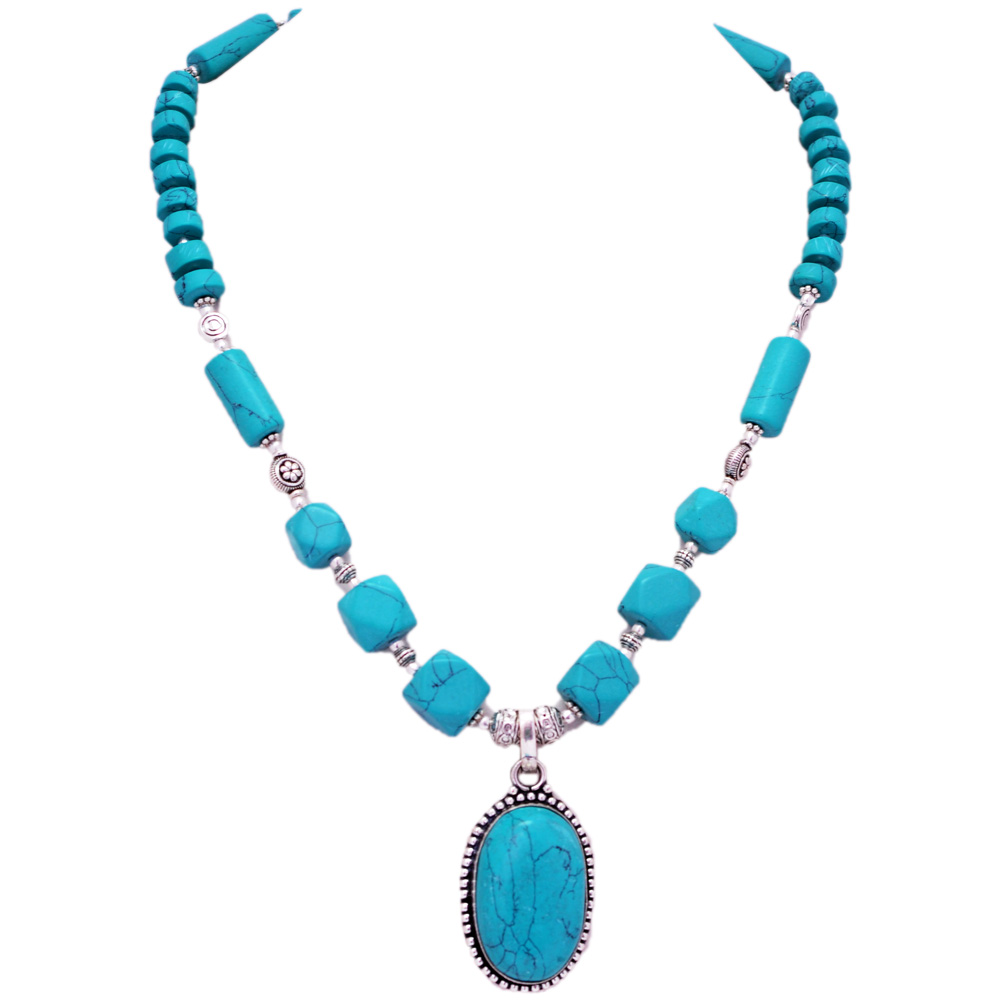 Turquoise Gemstone Studded Necklace & Earrings Set