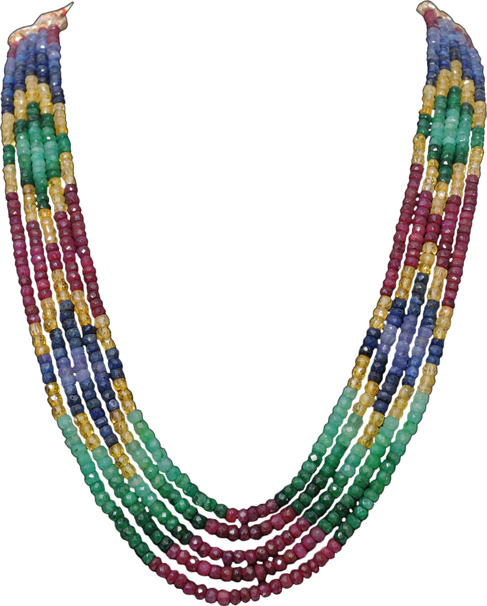 5 Lines 532 Carats Rainbow Color Precious Gemstone Beaded Necklace