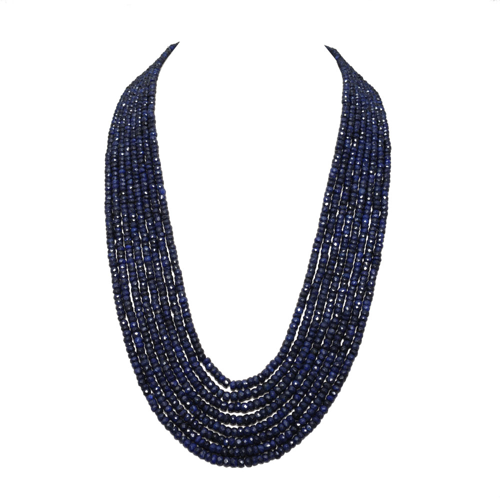 8 Lines 811 Carats Blue Sapphire Gemstone Faceted Beads Necklace
