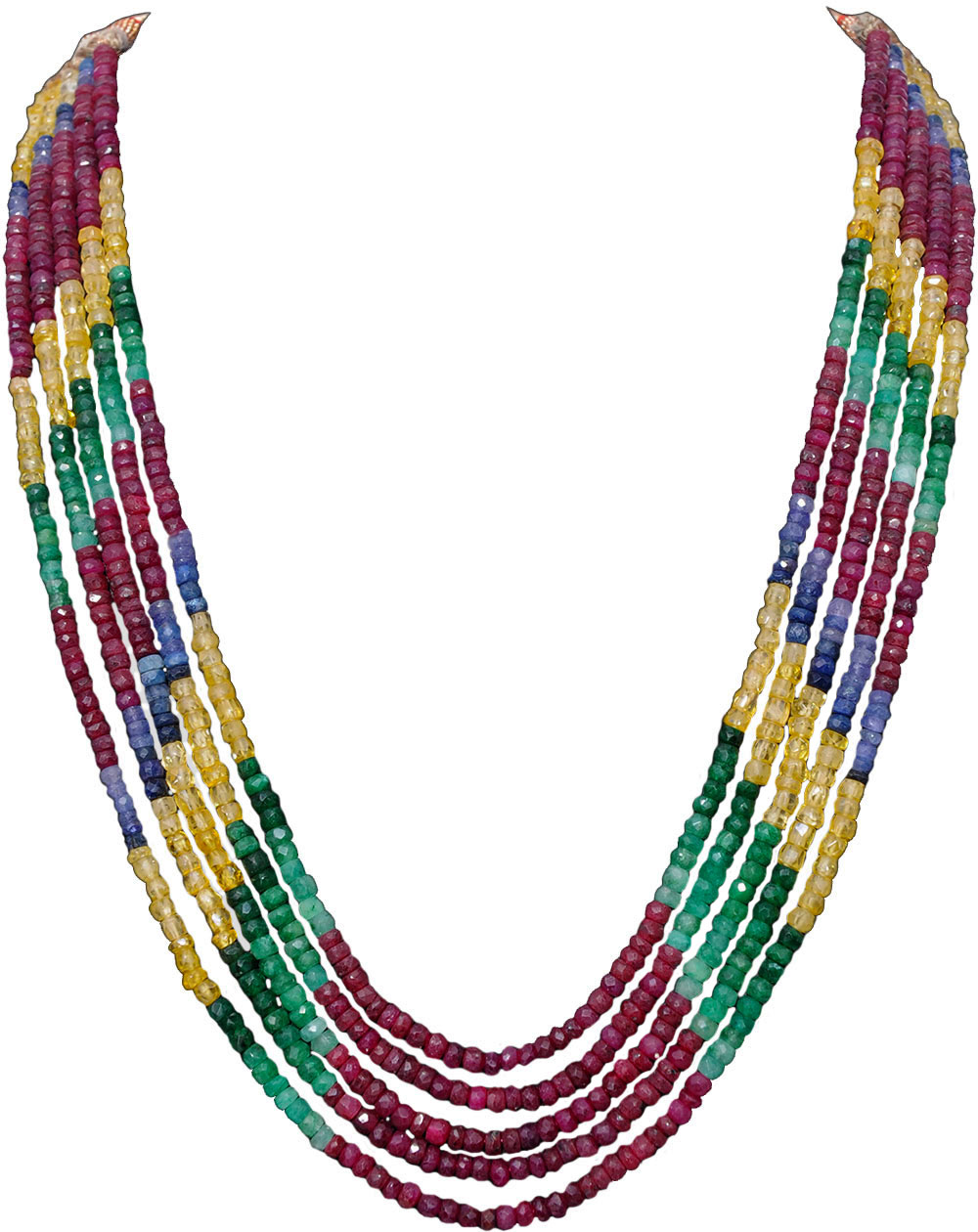5 Lines 470 Carats Emerald Sapphire Ruby Precious Gemstone Beads Necklace