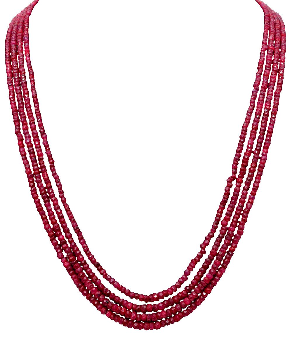 4 Lines 368 Carats Precious Ruby Gemstone Faceted Bead Necklace