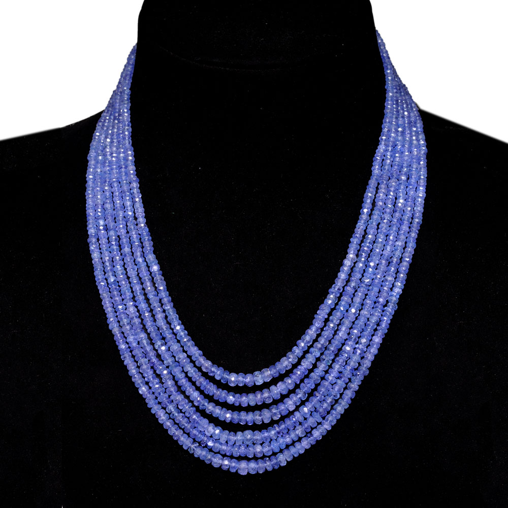 6 Lines 444 Caratss Tanzanite Gemstone Faceted Beads Necklace
