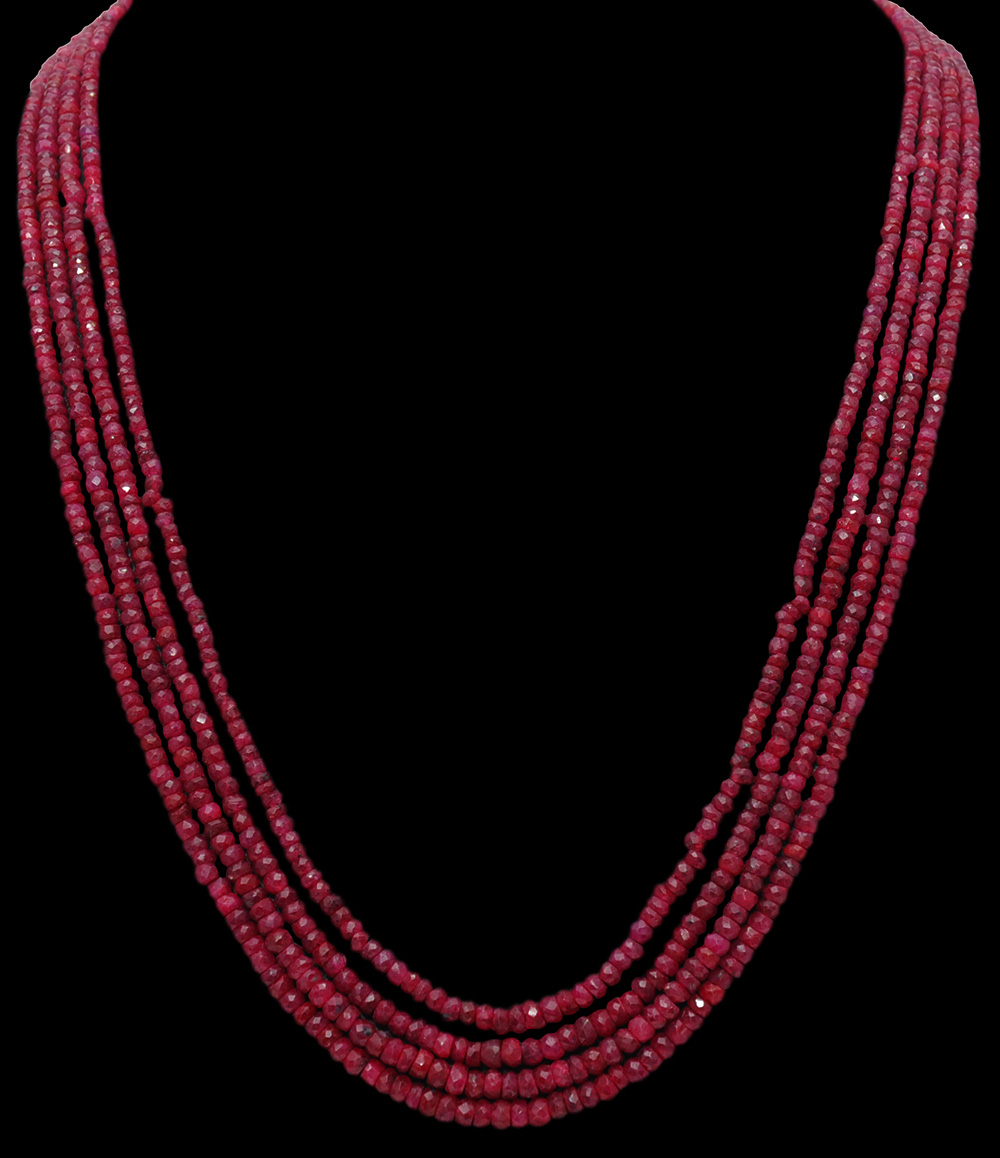 4 Lines 368 Carats Precious Ruby Gemstone Faceted Bead Necklace