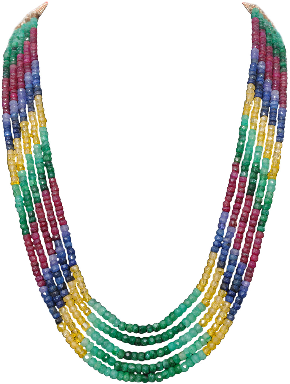 5 Lines 512.5 Cts Sapphire Emerald Ruby Precious Gemstone Beaded Necklace
