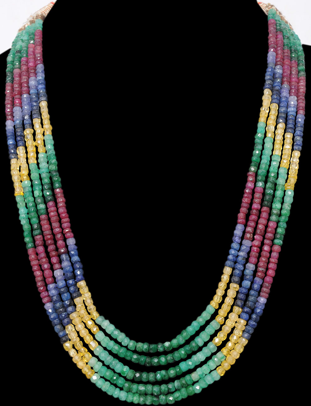 5 Lines 512.5 Cts Sapphire Emerald Ruby Precious Gemstone Beaded Necklace