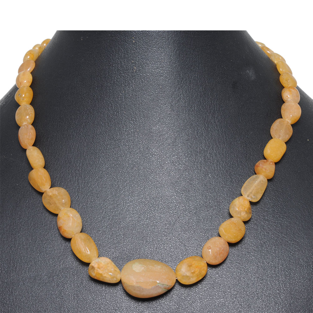 1 Line 211 Carats Yellow Sapphire Tumbles Shaped Bead Necklace