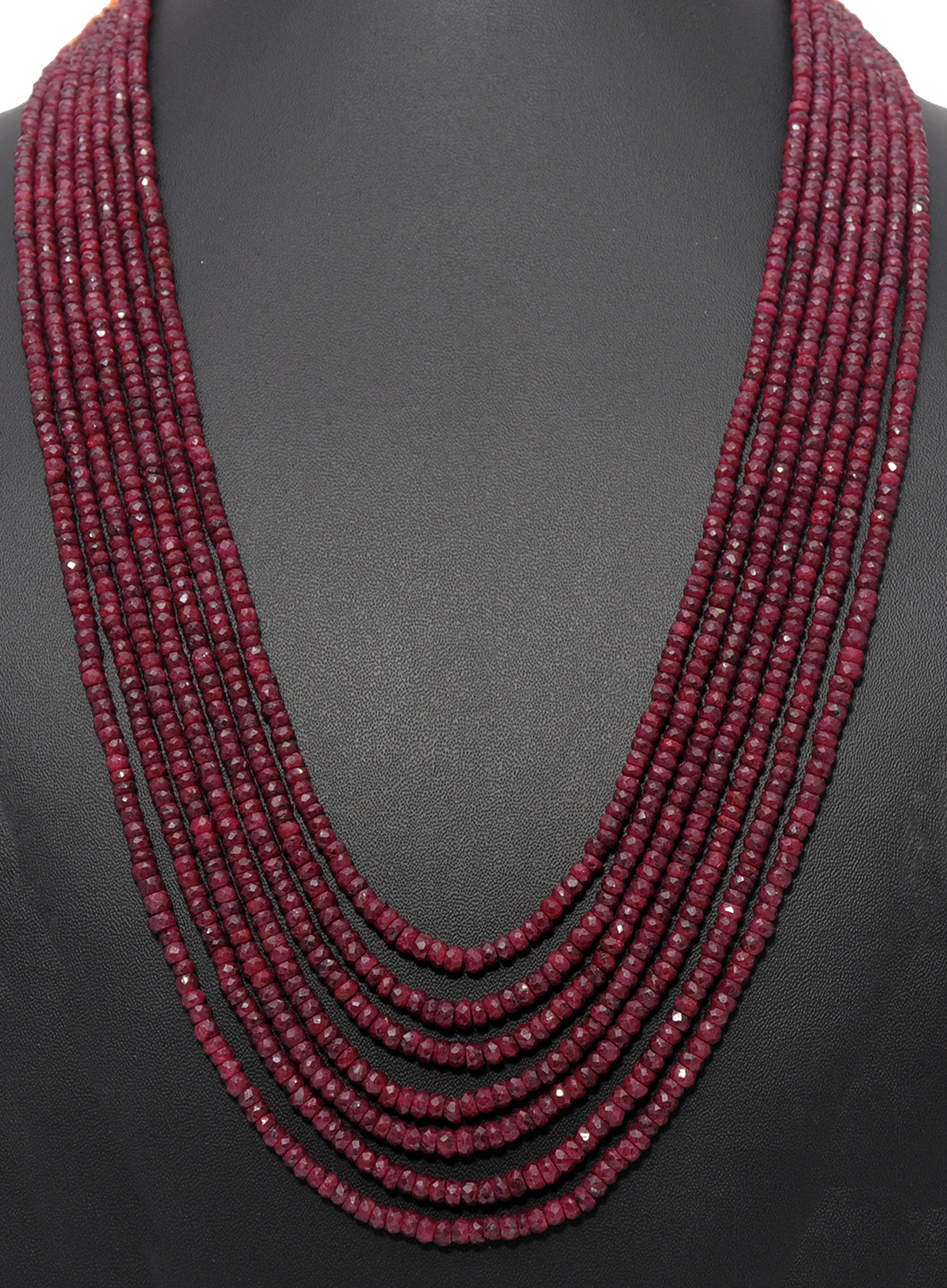Blood Red Color Ruby Gemstone 3- 5 Mm Faceted Bead Necklace
