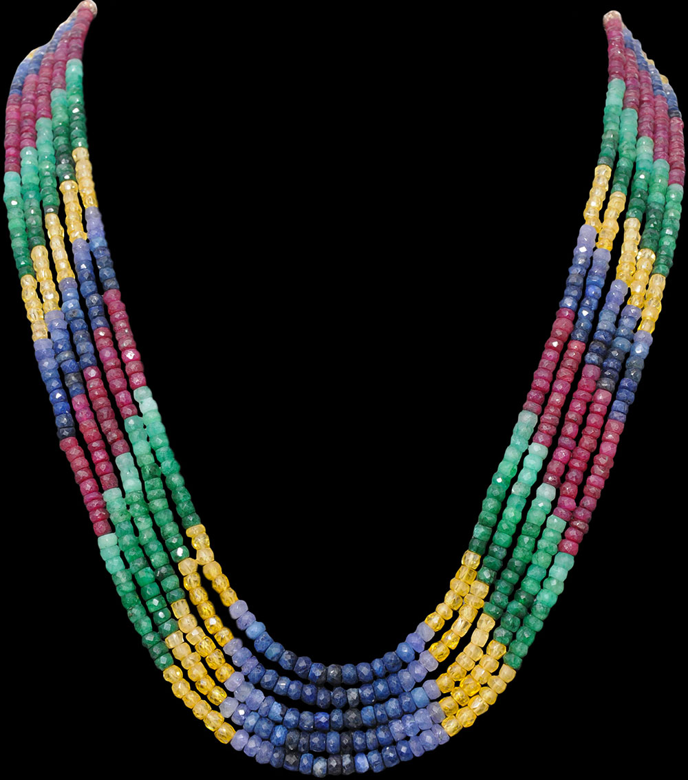 5 Lines 530 Carats Emerald Ruby Sapphire Precious Gemstone Bead Necklace