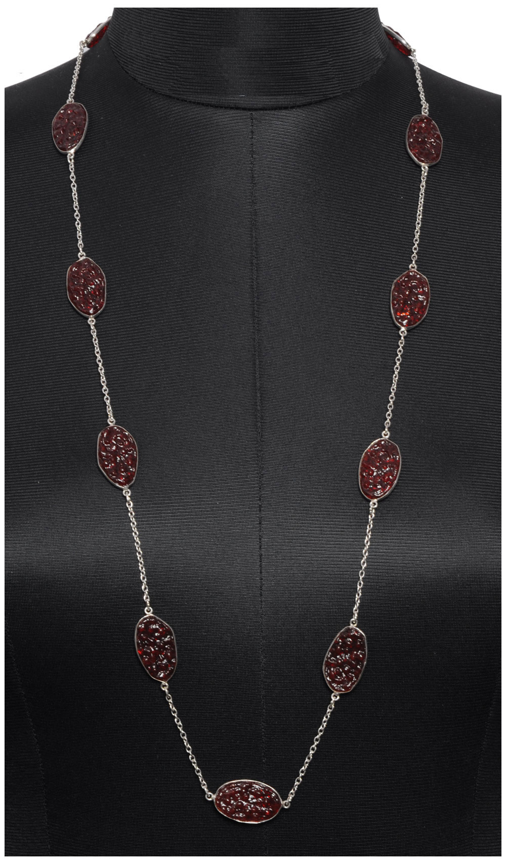 Red Garnet Color Stone Chain In . Sterling Silver Overlay