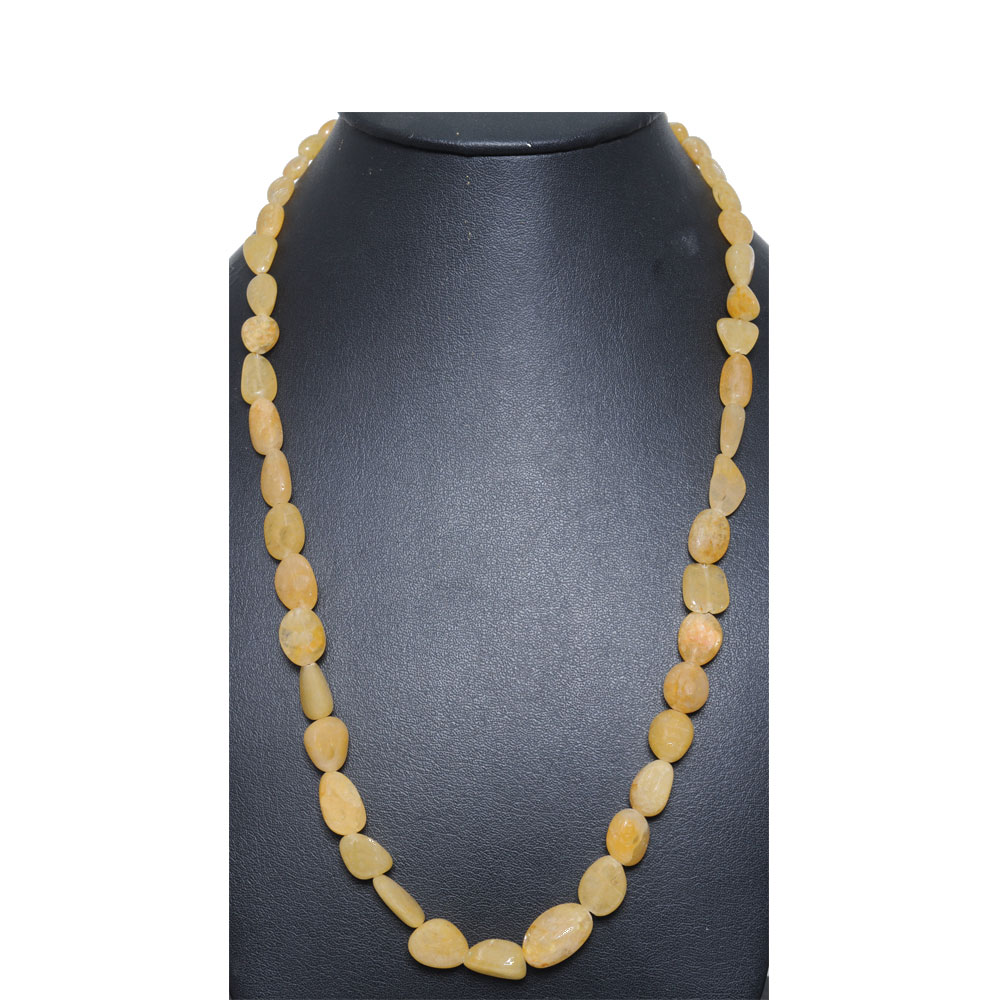 1 Line 257 Carats Yellow Sapphire Tumbles Shaped Bead Necklace