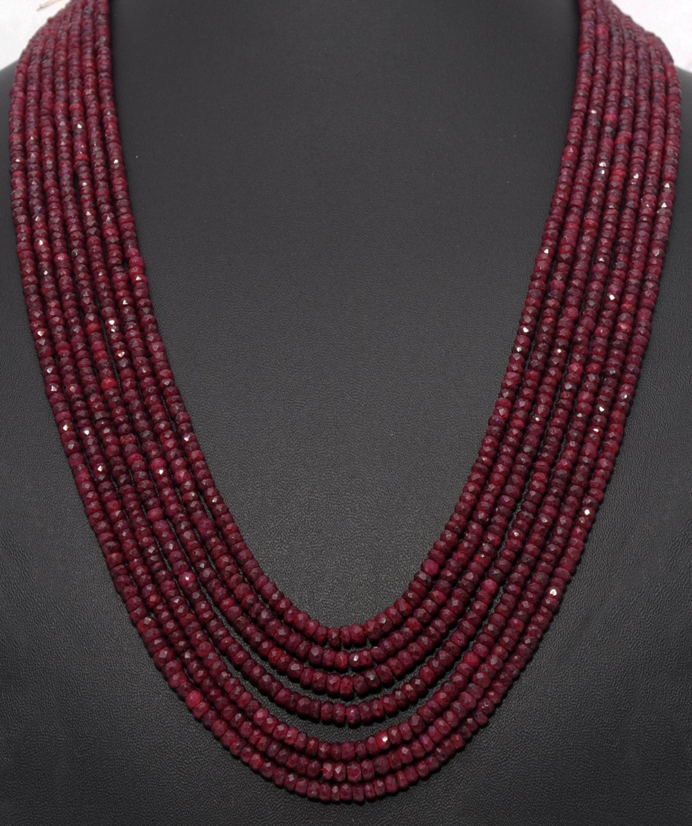 African Mines Blood Red Colour Ruby Gemstone Faceted Bead Necklace