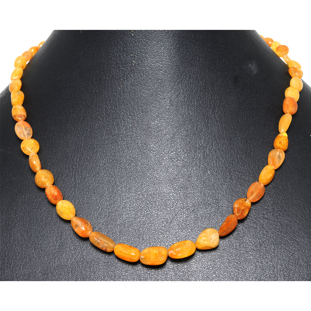1 Line 119 Carats Yellow Sapphire Tumbles Shaped Bead Necklace