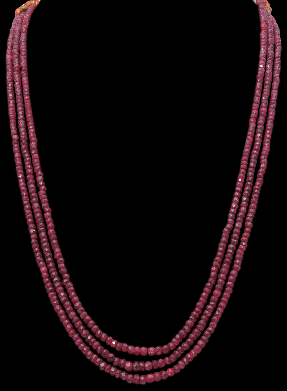 3 Lines 280 Carats Ruby Gemstone 3- 5 Mm Faceted Bead Necklace