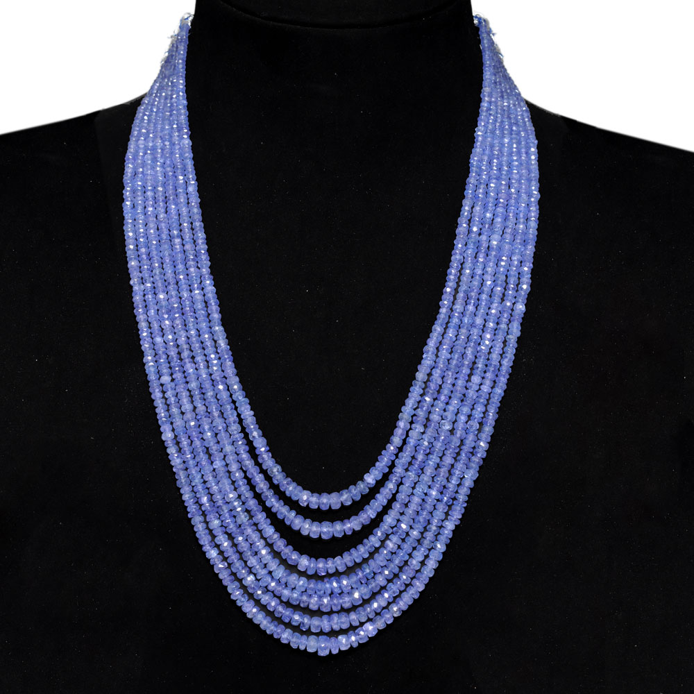 7 Lines 574 Caratss Tanzanite Gemstone Faceted Beads Necklace