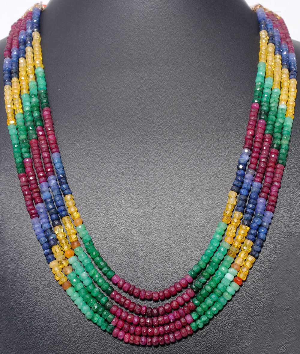 5 Lines Ruby Sapphire Emerald Precious Gemstone Beaded Necklace - Image 5