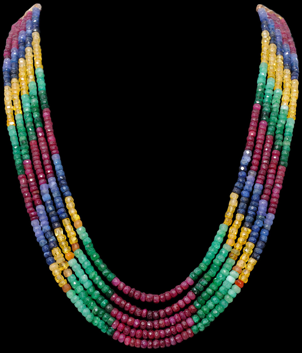 5 Lines Ruby Sapphire Emerald Precious Gemstone Beaded Necklace