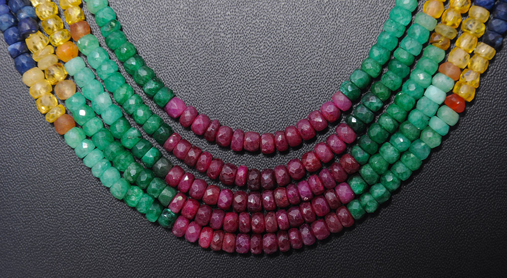 5 Lines Ruby Sapphire Emerald Precious Gemstone Beaded Necklace - Image 3