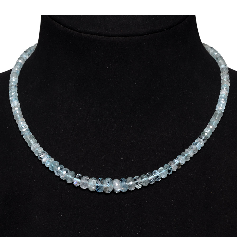 Single Line 137 Carats Aquamarine Gemstone Faceted Bead Necklace