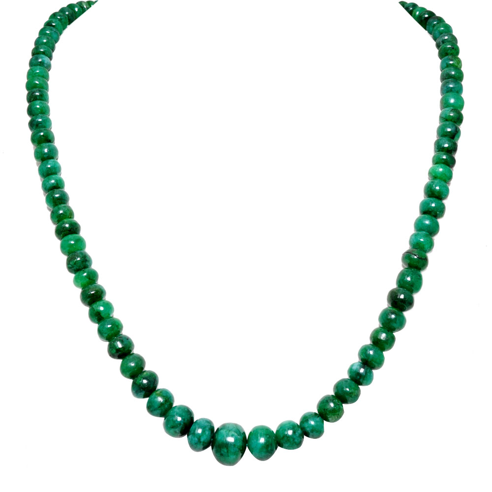 Single Line 449 Carats Emerald Gemstone Cabochon Beads Necklace
