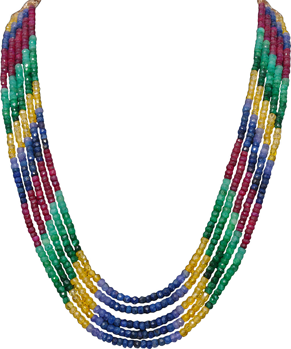 5 Lines 532 Carats Precious Gemstone Multi-Color Faceted Bead Necklace