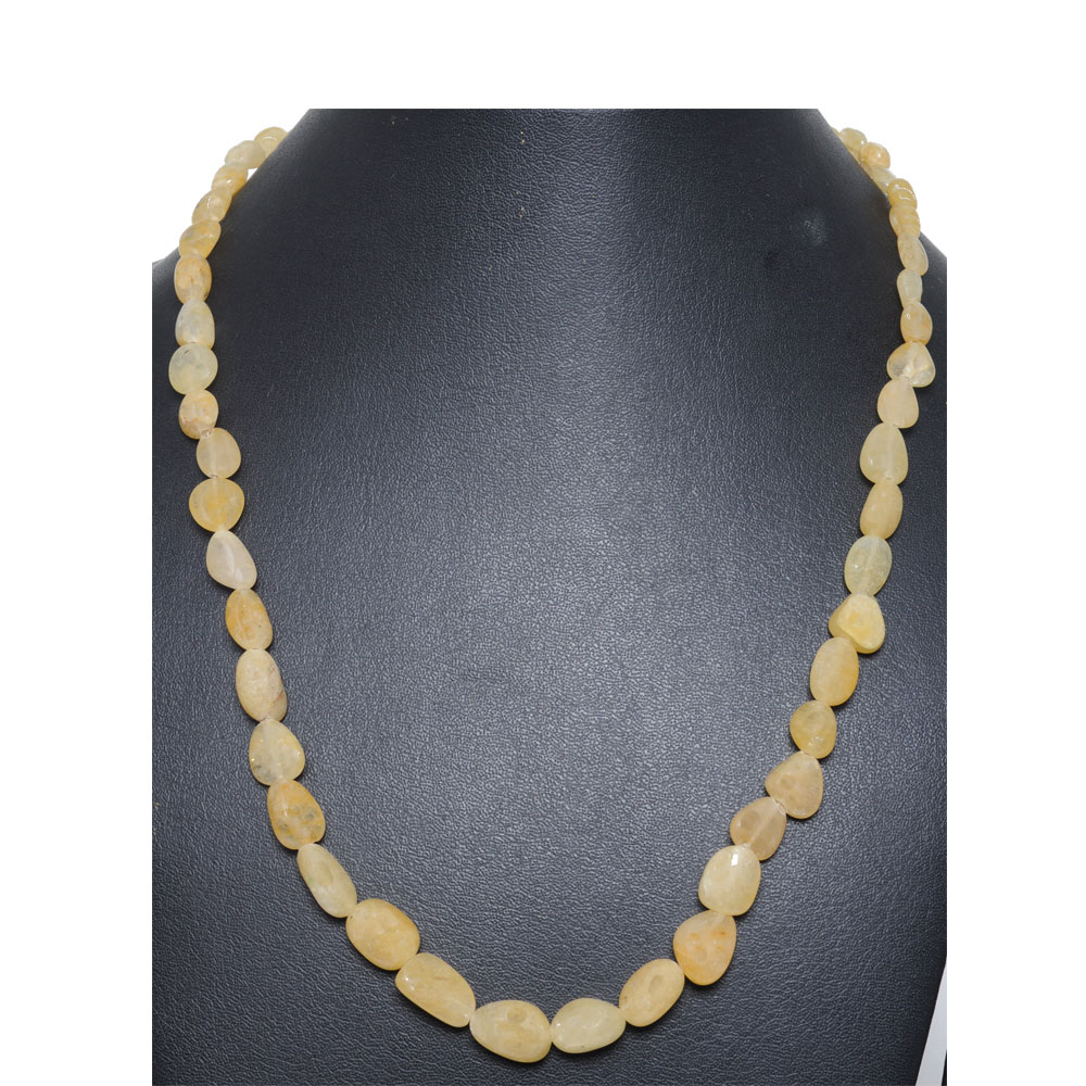1 Line 201 Carats Yellow Sapphire Tumbles Shaped Bead Necklace