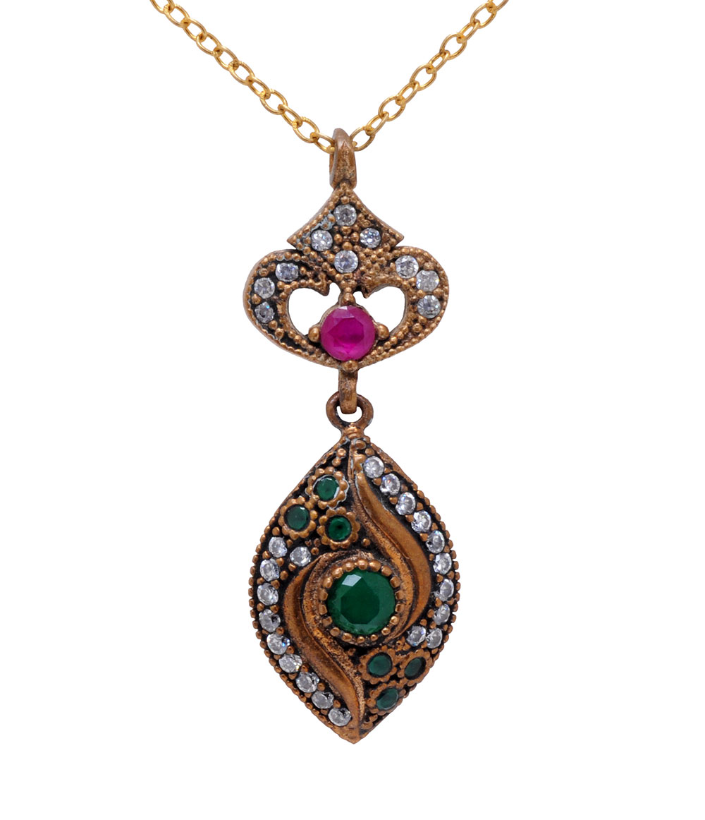 Emerald Ruby & Topaz Gemstone Studded Silver Pendant