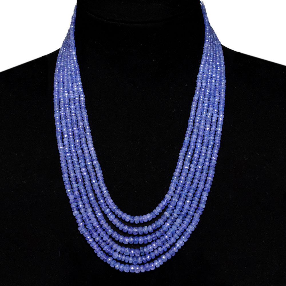 6 Lines 554 Caratss Tanzanite Gemstone Faceted Beads Necklace