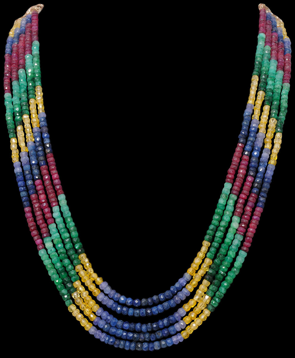 5 Lines 532 Carats Precious Gemstone Multi-Color Faceted Bead Necklace