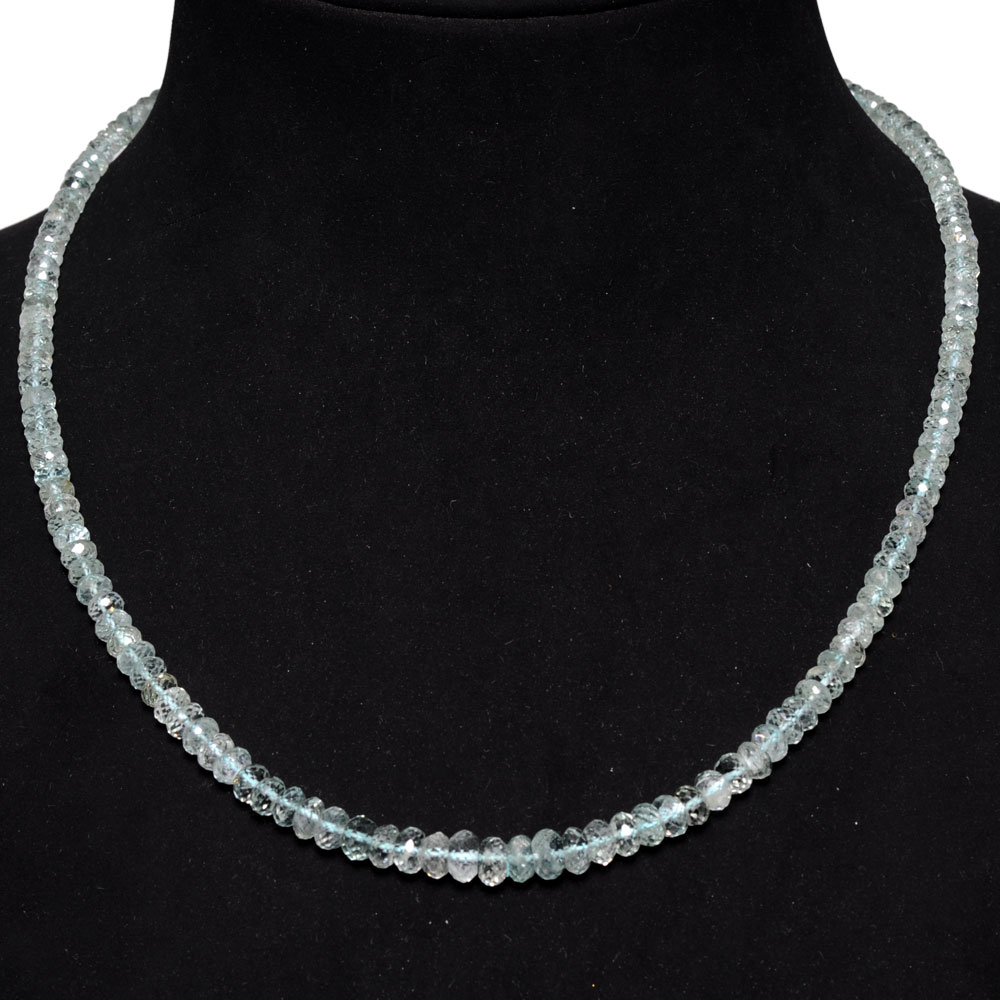 Single Line 142 Carats Aquamarine Gemstone Faceted Bead Necklace
