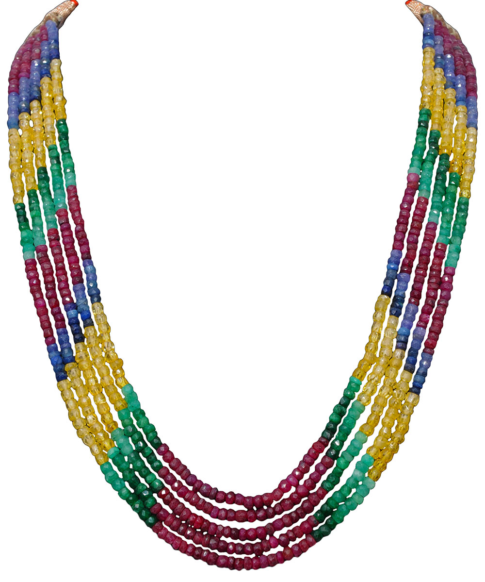 5 Lines 471 Carats Ruby Emerald Sapphire Precious Gemstone Beads Necklace