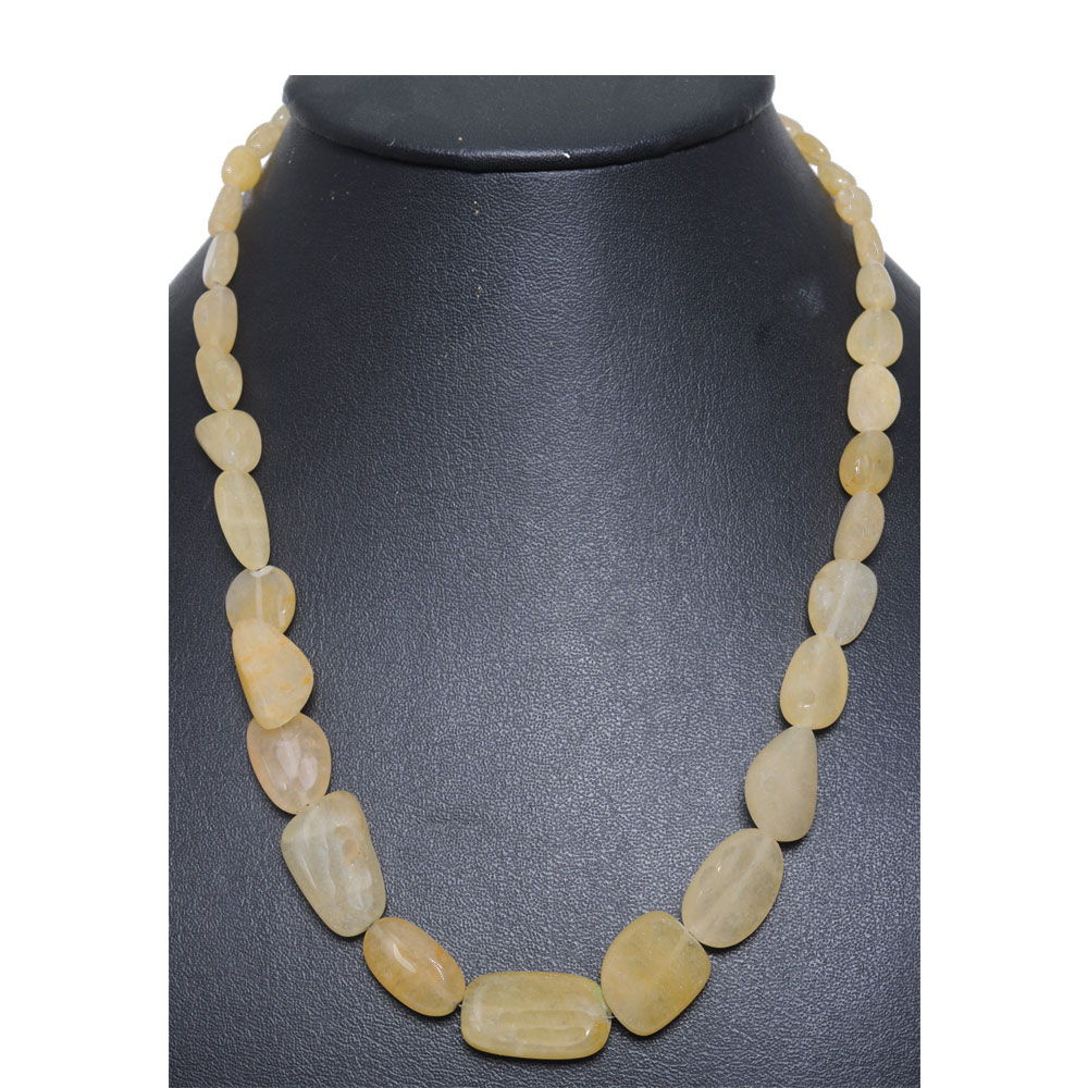 1 Line 237 Carats Yellow Sapphire Tumbles Shaped Bead Necklace