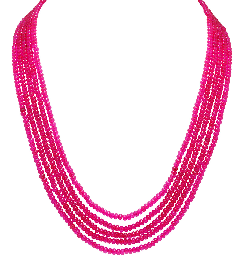 5 Rows Of Necklace Ruby Gemstone Beads