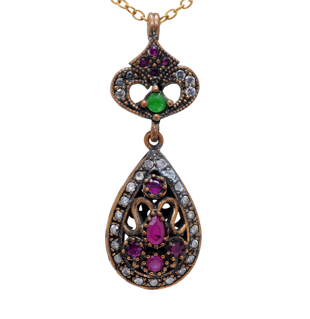 Topaz Ruby & Emerald Gemstone Studded Silver Pendant